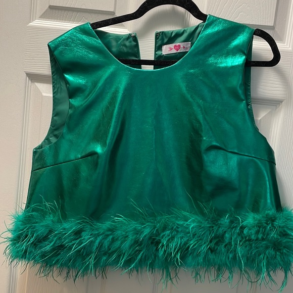 Tops - Green Ostrich Feather Top